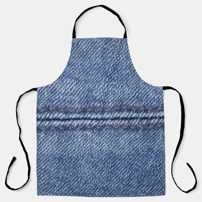 Macro Blue Denim, Close-Up Texture. Apron (Front)