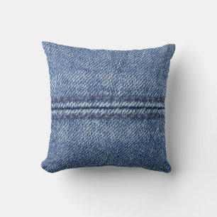 Macro Blue Denim, Close-Up Texture. Cushion