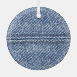 Macro Blue Denim, Close-Up Texture. Glass Tree Decoration
