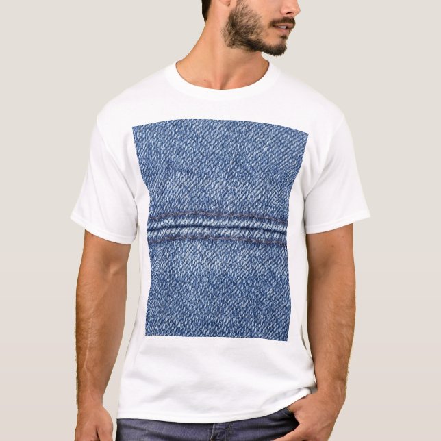 Macro Blue Denim, Close-Up Texture. T-Shirt (Front)