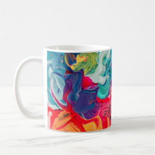 macro close up of different color oil paint. color coffee mug