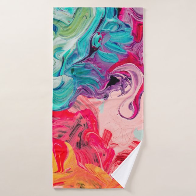 macro close up of different colour oil paint. colo bath towel (Bath Towel)