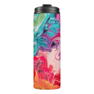 macro close up of different colour oil paint. colo thermal tumbler