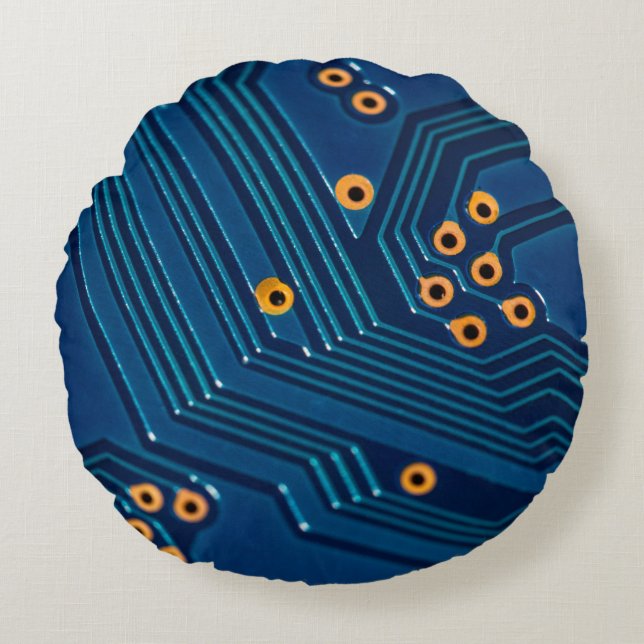 Macro close up view of computer electronic board,  round cushion (Front)