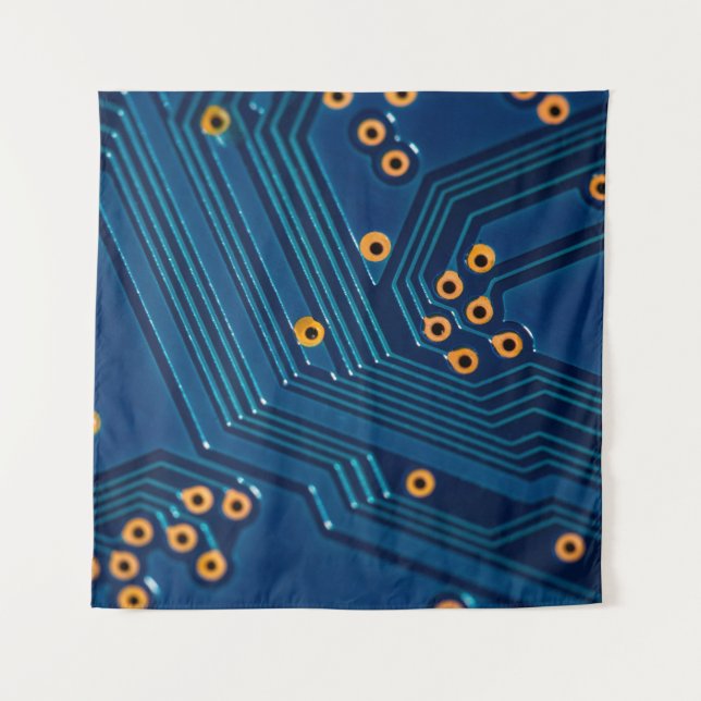 Macro close up view of computer electronic board,  tapestry (Front)