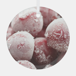 Macro frozen berries, closeup texture. glass tree decoration