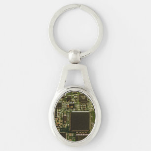 Macro Green Circuit Board   PCB Photo Key Ring