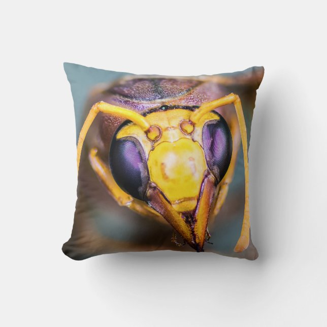 Macro Image of a Bug Eyed Hornet Up Close Cushion (Front)
