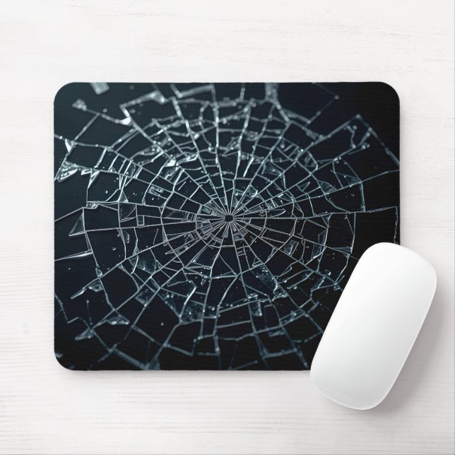 Macro of Shattered Tempered Glass Mouse Mat (With Mouse)