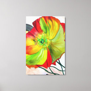 Macro orange poppy watercolour flower art canvas print