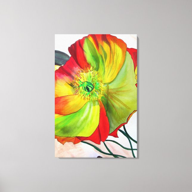 Macro orange poppy watercolour flower art canvas print (Front)