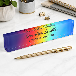 Macro Photo Holographic Rainbow Gradient Nameplate