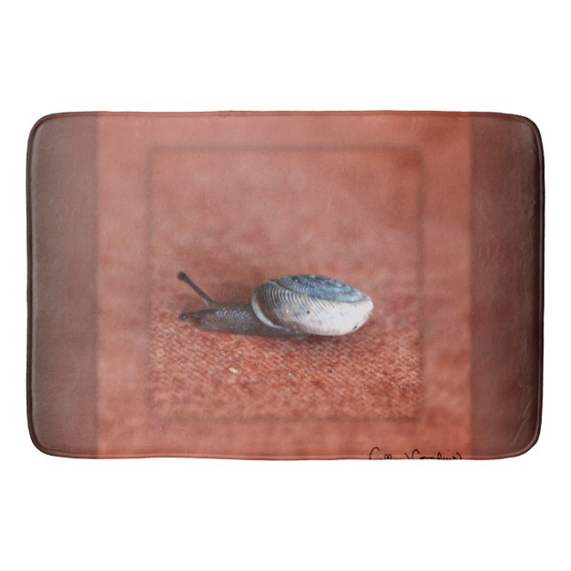 Macro Photograph of Snail on Terracotta Bath Mat (Front)