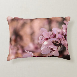 MACRO PHOTOGRAPHY OF BLOOMING PINK CHERRY BLOSSOMS DECORATIVE CUSHION