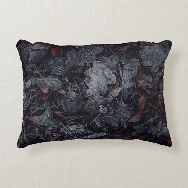 MACRO PHOTOGRAPHY OF GRAY AND BROWN LEAVES DECORATIVE CUSHION (Front)
