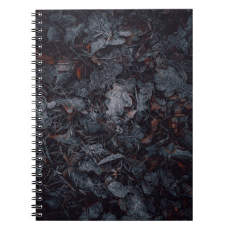 MACRO PHOTOGRAPHY OF GRAY AND BROWN LEAVES NOTEBOOK