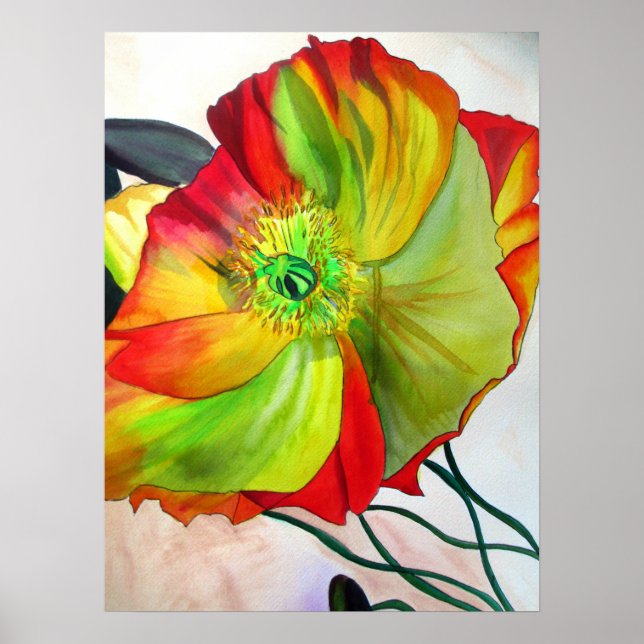 Macro Poppy original watercolour flower art Poster (Front)