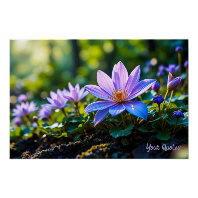 Macro Purple Forest Wildflowers with Dew Poster (Front)