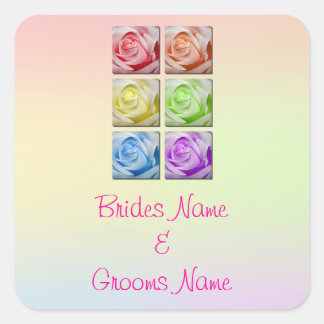 Macro Rainbow Roses Wedding Stickers