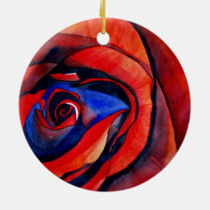 Macro red rose abstract art painting ceramic tree decoration