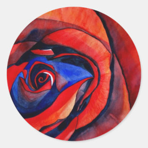 Macro red rose abstract art painting classic round sticker