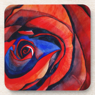 Macro red rose abstract art painting coaster