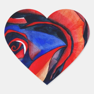Macro red rose abstract art painting heart sticker