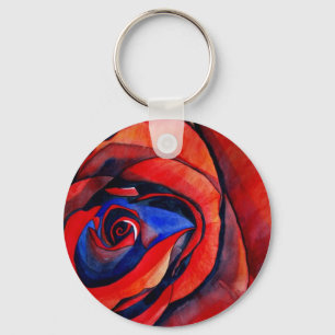 Macro red rose abstract art painting key ring