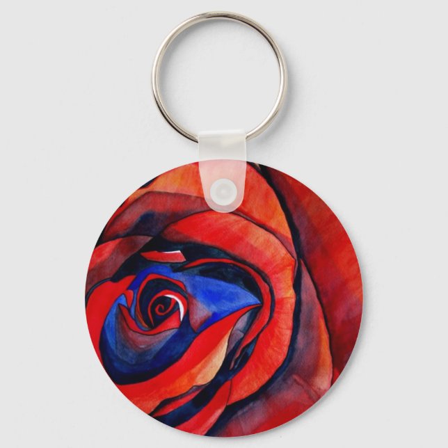 Macro red rose abstract art painting key ring (Front)