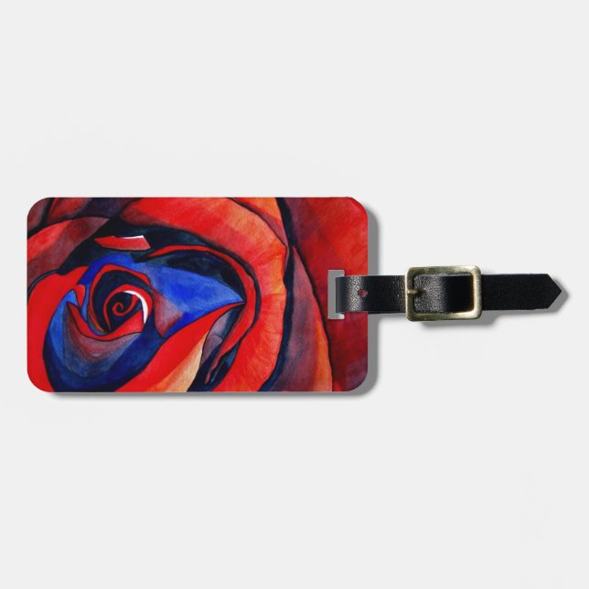 Macro red rose abstract art painting luggage tag (Front Horizontal)