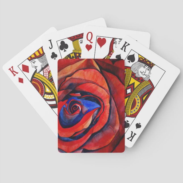 Macro red rose abstract art painting playing cards (Back)