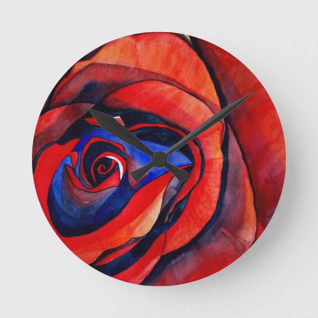 Macro red rose abstract art painting round clock (Front)