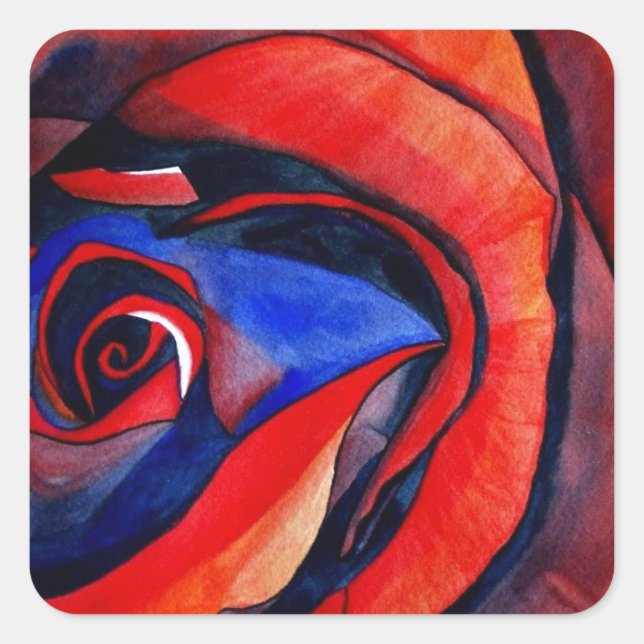Macro red rose abstract art painting square sticker (Front)
