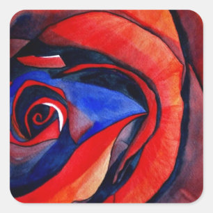 Macro red rose abstract art painting square sticker
