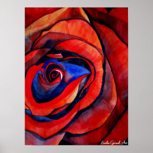 Macro red rose abstract watercolor art painting poster