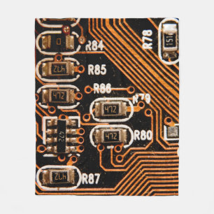 macro shot of circuitboard,cables,capacitors,card, fleece blanket