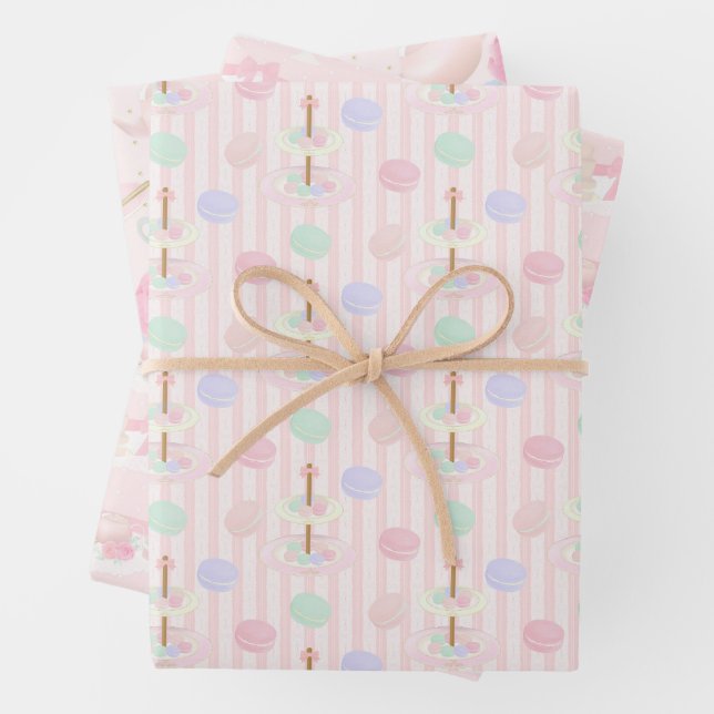 Macron Afternoon Tea Party Pattern Wrapping Paper Sheet (In situ)
