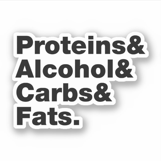 Macronutrients. Proteins & Alcohol & Carbs & Fats. (Front)