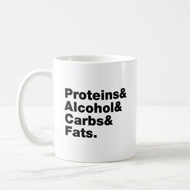Macronutrients. Proteins & Alcohol & Carbs & Fats. Coffee Mug (Left)