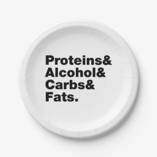 Macronutrients. Proteins & Alcohol & Carbs & Fats. Paper Plate