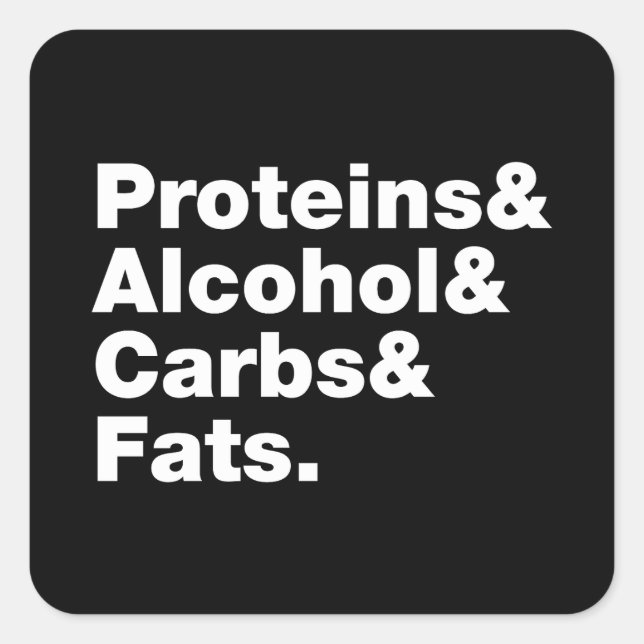 Macronutrients. Proteins & Alcohol & Carbs & Fats. Square Sticker (Front)