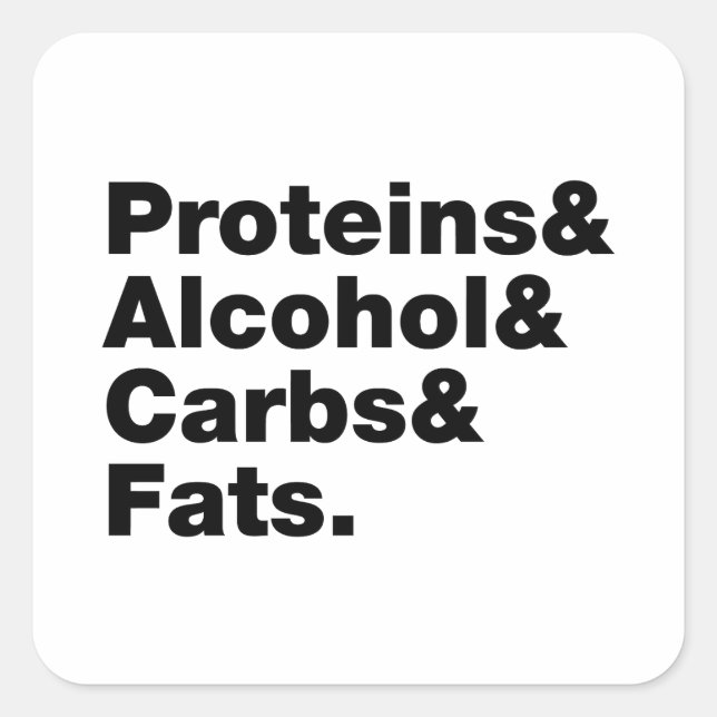 Macronutrients. Proteins & Alcohol & Carbs & Fats. Square Sticker (Front)