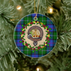 MacThomas  Badge & Tartan Personalised Christmas Ceramic Tree Decoration