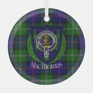 MacThomas Scottish Clan Tartan & Crest Glass Tree Decoration
