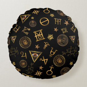 MACUSA™ Magic Symbols And Crests Pattern Round Cushion