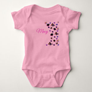 Macy, Name, With Guinea Pigs And Pansies, Baby Bodysuit
