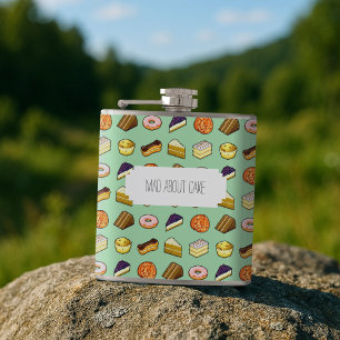Mad About Cake Delicious Pastry Pattiserie Pattern Hip Flask