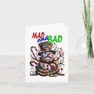 Mad and Bad, grumpy funny Snowman, fantasy art Holiday Card