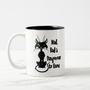 Mad, Bad & Dangerous to Know, black cat Two-Tone Coffee Mug