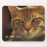 Mad Cat Fluff You Mouse Mat<br><div class="desc">This mad feline says it all on this mouse pad,  in a way only a cat can,  short and to the point.  With a cat scratch typography that looks like just how a cat would write.</div>